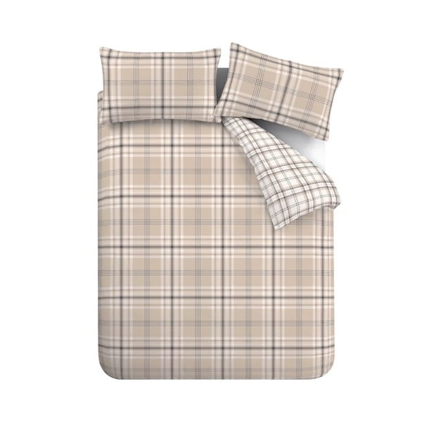 Hnedo-béžové obliečky na dvojlôžko 200x200 cm Kelso Check – Catherine Lansfield-image-2