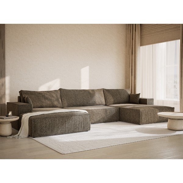 Hnedá ženilková rozkladacia/s úložným priestorom rohová pohovka (do tvaru "U") Kyoto – Maison de Rêve-image-1