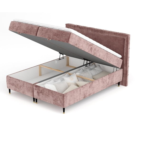 Ružová boxspring posteľ s úložným priestorom 160x200 cm Voyage – Maison de Rêve-image-2