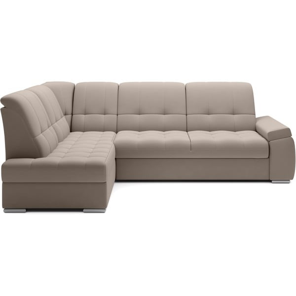 Béžová zamatová rozkladacia/s úložným priestorom rohová pohovka (ľavý roh/do L) Sado – ELTAP