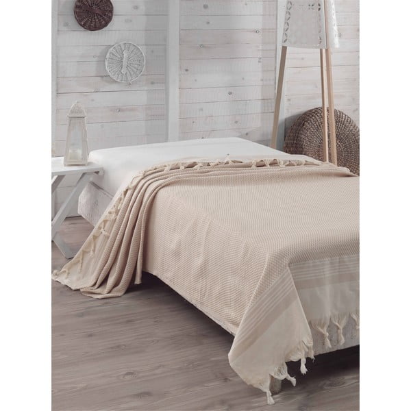 Bavlnená prikrývka na posteľ Hasir Beige, 200 × 240 cm