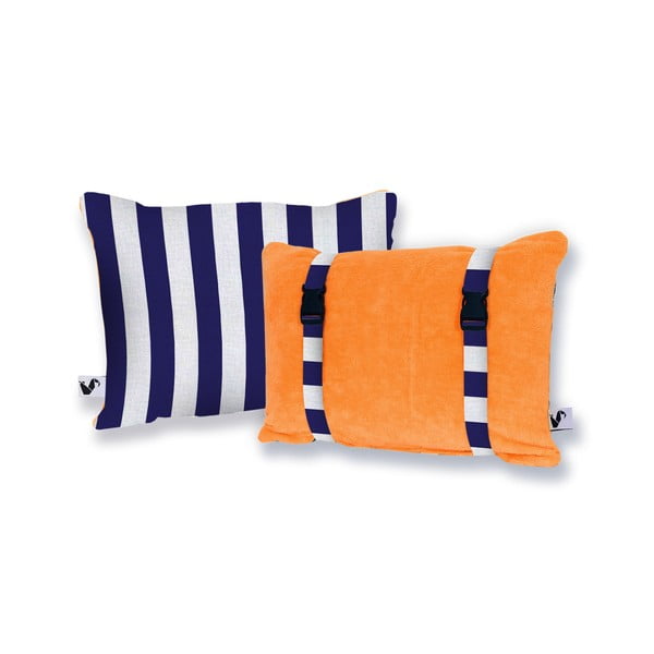 Oranžový obojstranný plážový vankúš Origama Blue Stripes