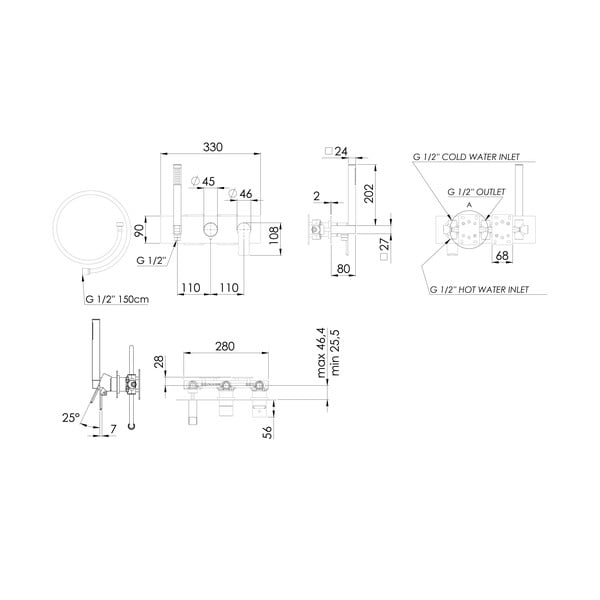 Matne čierna podomietková sprchová batéria (2 výstupy) Pax – Sapho-image-3