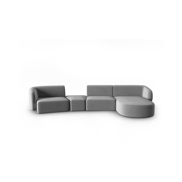 Sivá zamatová rohová pohovka (pravý roh/s leňoškou) Paolo – Milo Casa