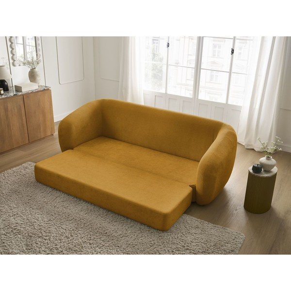 Ženilková rozkladacia pohovka v horčicovej farbe 228 cm Neyo – Bobochic Paris-image-1