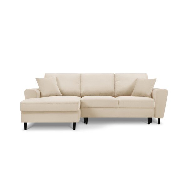 Béžová menčestrová rozkladacia/s úložným priestorom rohová pohovka (ľavý roh/s leňoškou) Kyoto – Cosmopolitan Design