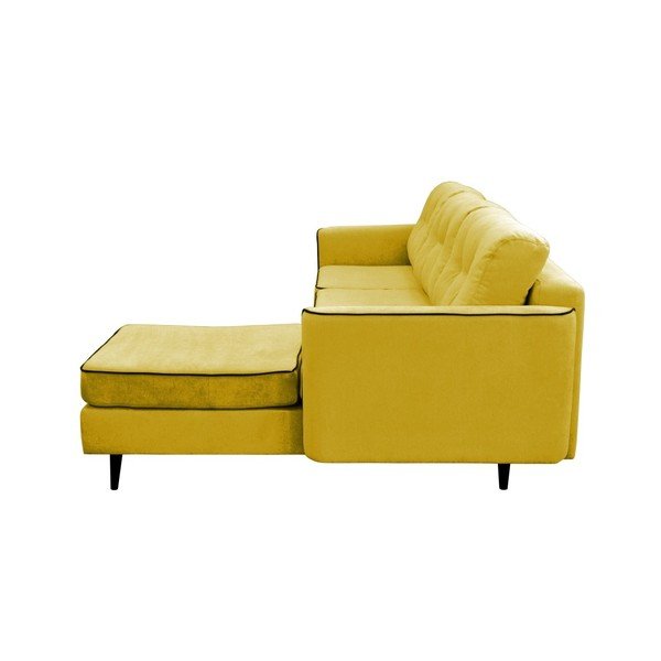 Žltá rohová rozkladacia pohovka Mazzini Sofas Dragonfly, pravý roh, čierne nohy-image-4