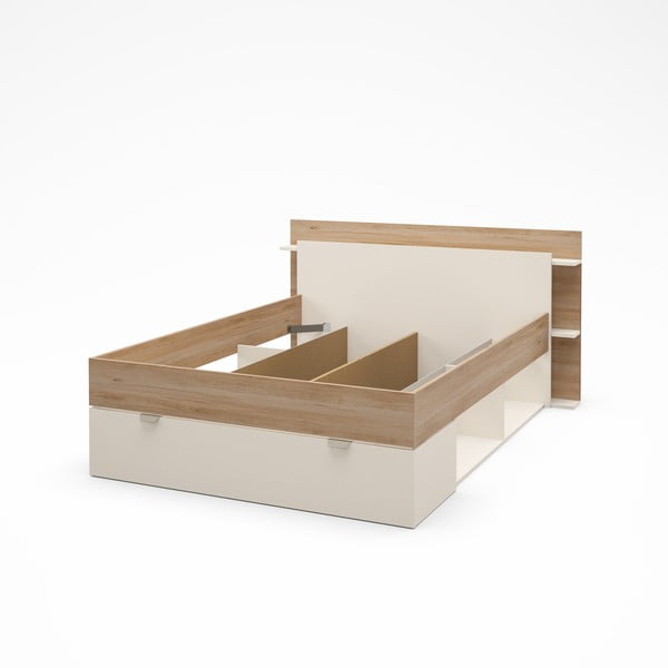 Dvojlôžková posteľ v dekore duba s úložným priestorom bez roštu v bielo-prírodnej farbe 140x190 cm Albo – Marckeric-image-3