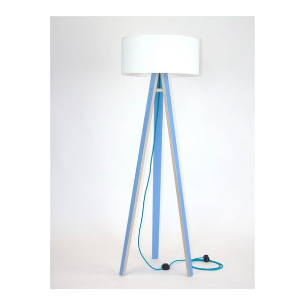 Modrá stojacia lampa s bielym tienidlom a tyrkysovým káblom Ragaba Wanda