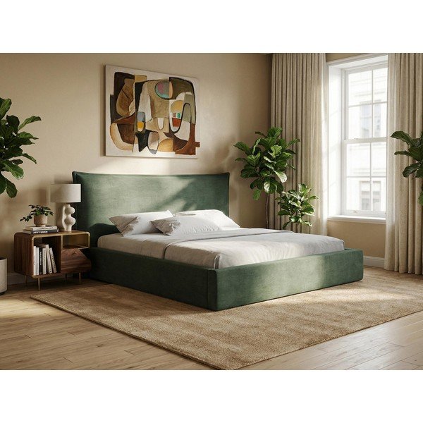 Modrá čalúnená dvojlôžková posteľ s úložným priestorom s roštom 140x200 cm Esala – Makamii-image-1