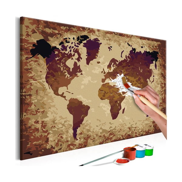 DIY set na tvorbu vlastného obrazu na plátne Artgeist Brown World Map, 60 × 40 cm