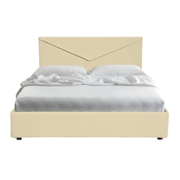 Béžová dvojlôžková posteľ s úložným priestorom a poťahom z koženky 13Casa Mina, 160 x 190 cm