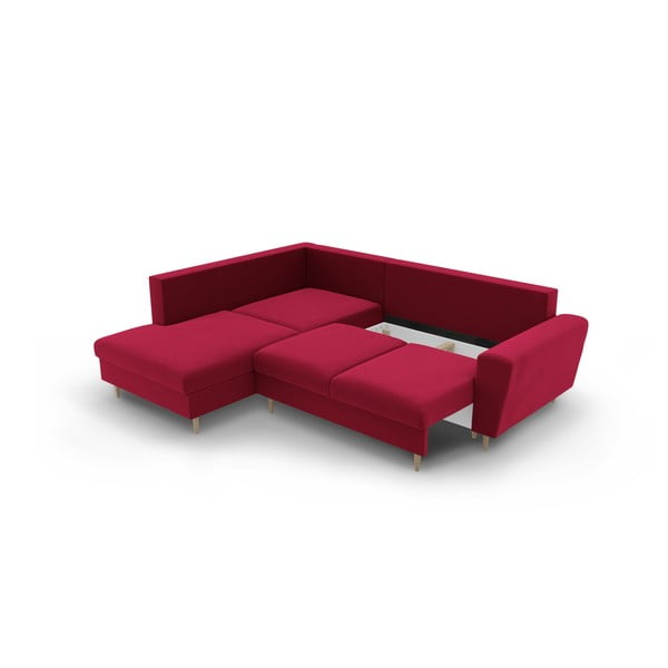 Červená zamatová rozkladacia/s úložným priestorom rohová pohovka (ľavý roh/do L) Kyoto – Cosmopolitan Design-image-3