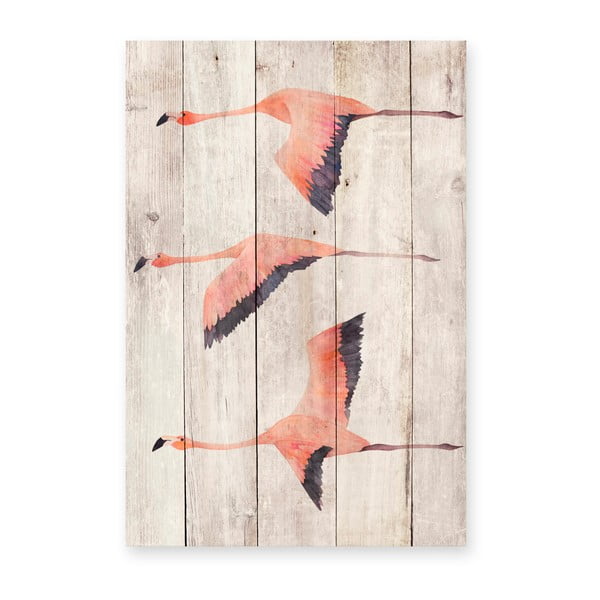 Nástenná dekorácia z borovicového dreva Madre Selva Flying Flamingo, 60 × 40 cm