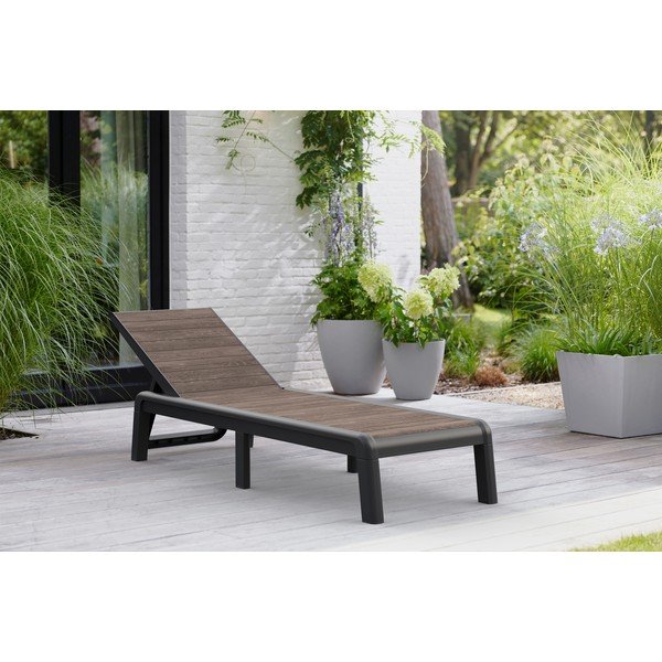 Tmavohnedé plastové polohovacie/skladacie záhradné ležadlo Deco Porto – Keter-image-1