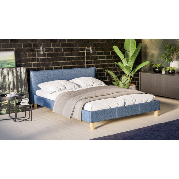 Modrá čalúnená dvojlôžková posteľ s roštom 160x200 cm Tina - Ropez-image-2