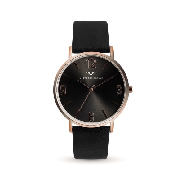 Dámske hodinky s čiernym koženým remienkom Victoria Walls Negro
