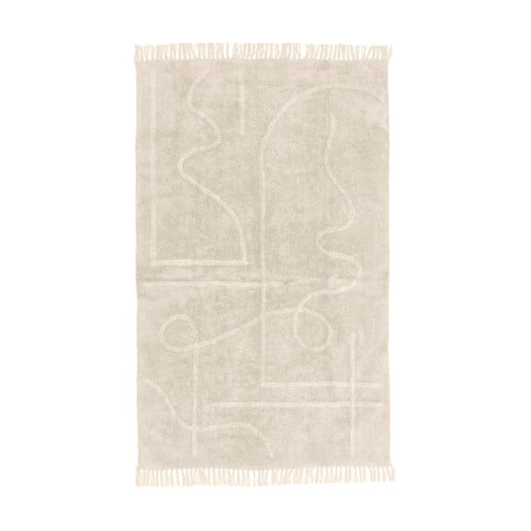 Svetlobéžový ručne tkaný bavlnený koberec Westwing Collection Lines, 120 x 180 cm