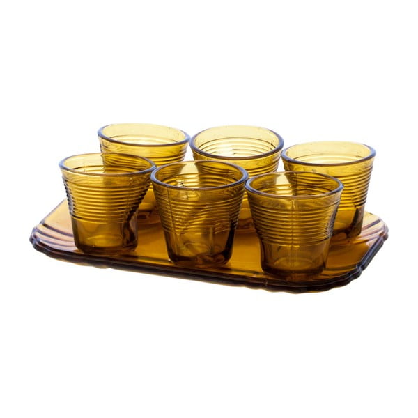 Set 6 jantárovožltých pohárov s podnosom Kaleidos Espresso