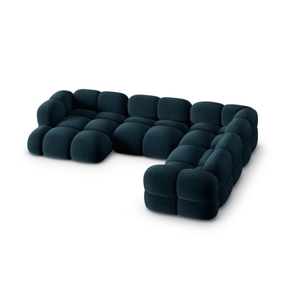 Tmavomodrá zamatová rohová pohovka (pravý roh/do tvaru "U") Loretto – Cosmopolitan Design