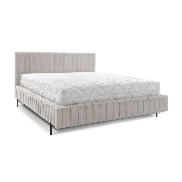 Béžová čalúnená dvojlôžková posteľ s úložným priestorom s roštom 160x200 cm Plissa – ELTAP