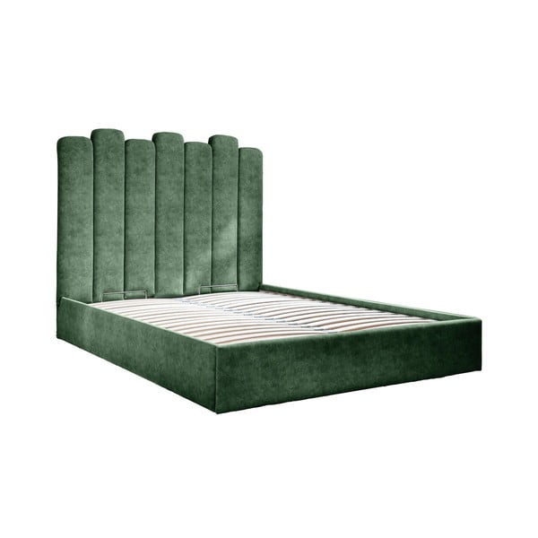 Zelená čalúnená dvojlôžková posteľ s úložným priestorom s roštom 160x200 cm Dreamy Aurora – Miuform