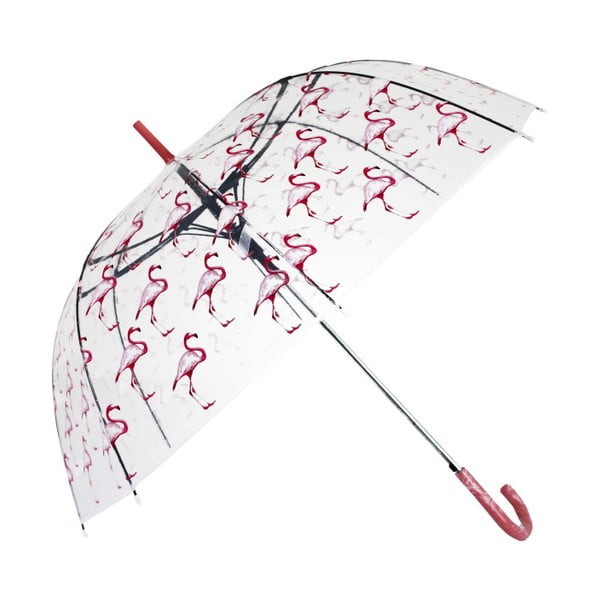 Transparentný tyčový dáždnik Ambiance Flamingos, ⌀ 100 cm