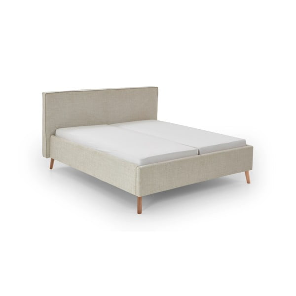 Krémová čalúnená dvojlôžková posteľ s úložným priestorom s roštom 180x200 cm Riva – Meise Möbel