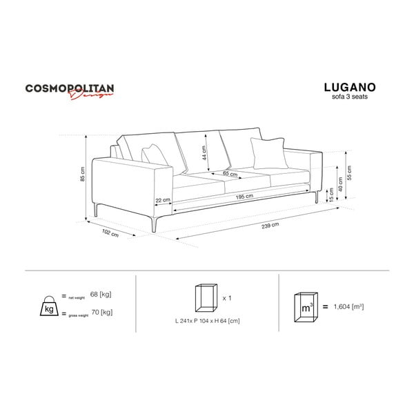 Tmavomodrá pohovka Cosmopolitan Design Lugano, 239 cm-image-1