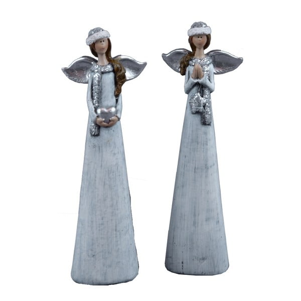 Sada 2 sivých malých dekoratívnych anjelov s čapičkou Ego Dekor