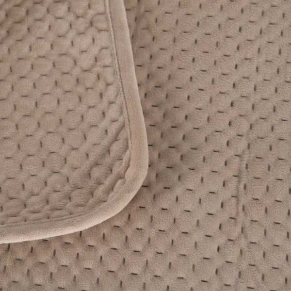 Béžový zamatový prešívaný pléd 240x260 cm – Ixia-image-1