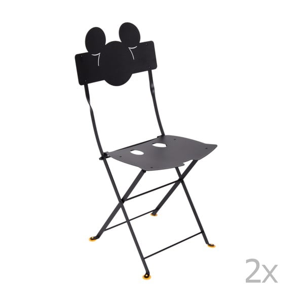 Sada 2 čiernych kovových záhradných stoličiek Fermob Bistro Mickey
