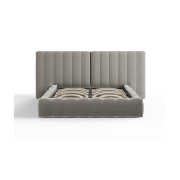 Sivá čalúnená dvojlôžková posteľ s úložným priestorom a roštom 160x200 cm Gina – Milo Casa-image-2