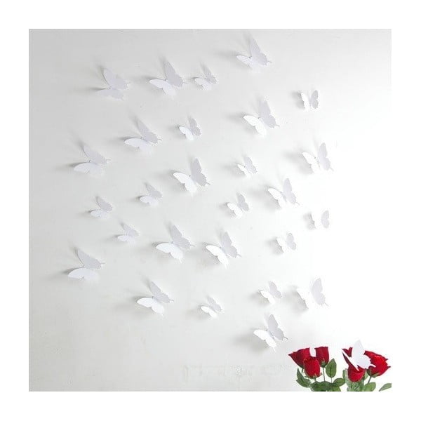 Sada 12 bielych samolepiek s 3D efektom Ambiance Butterflies