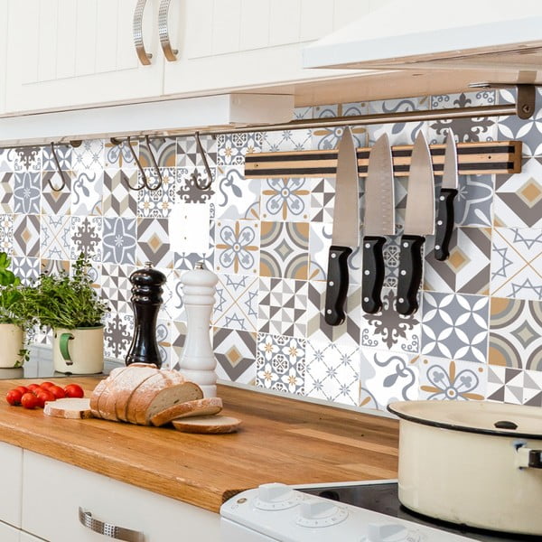 Sada 60 nástenných samolepiek Ambiance Cement Tiles Liliania, 15 x 15 cm-image-1