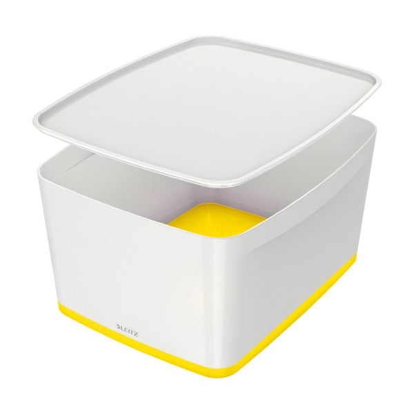 Bielo-žltý plastový úložný box s vekom MyBox - Leitz