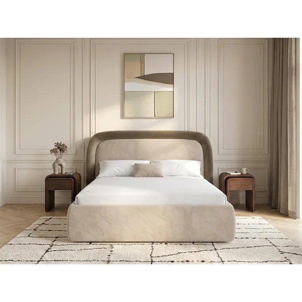 Taupe čalúnená dvojlôžková posteľ s úložným priestorom s roštom 180x200 cm Sam – Bobochic Paris-image-1