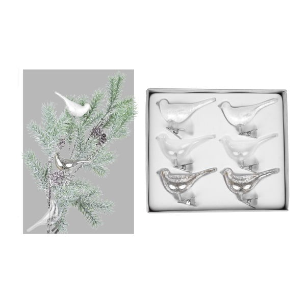 Sada 6 dekoratívnych sklenených vtáčikov s klipsom Ego Dekor, dĺžka 8 cm