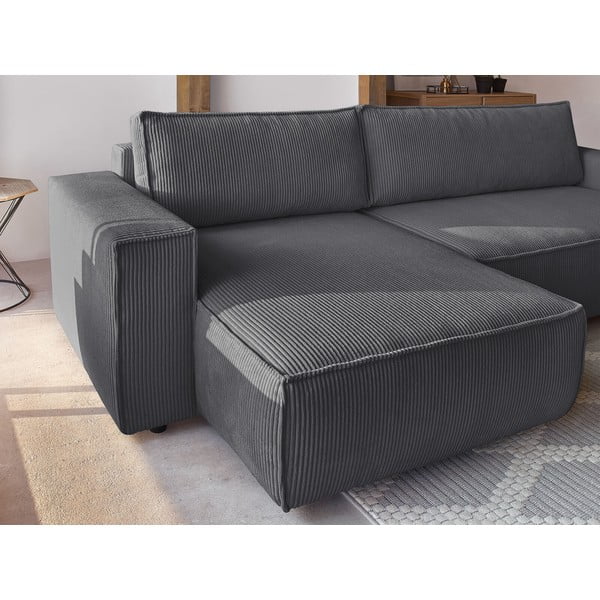 Tmavosivá menčestrová rozkladacia rohová variabilná pohovka Nihad – Bobochic Paris-image-1