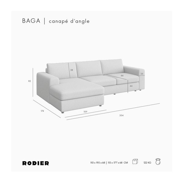 Béžová zamatová rohová pohovka (ľavý roh/s leňoškou) Baga – Rodier-image-4