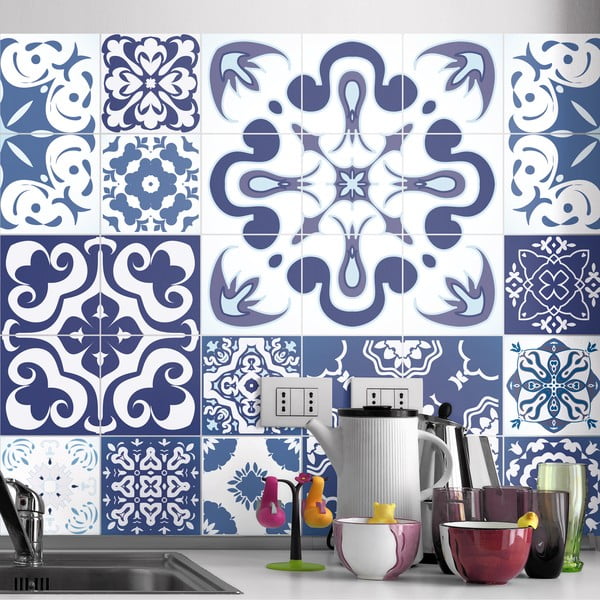 Sada 24 samolepiek Ambiance Azulejos Polka, 120 x 100 cm