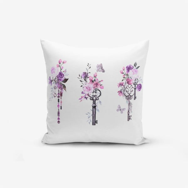 Obliečka na vankúš s prímesou bavlny Minimalist Cushion Covers Purple Key Flower Striped, 45 × 45 cm