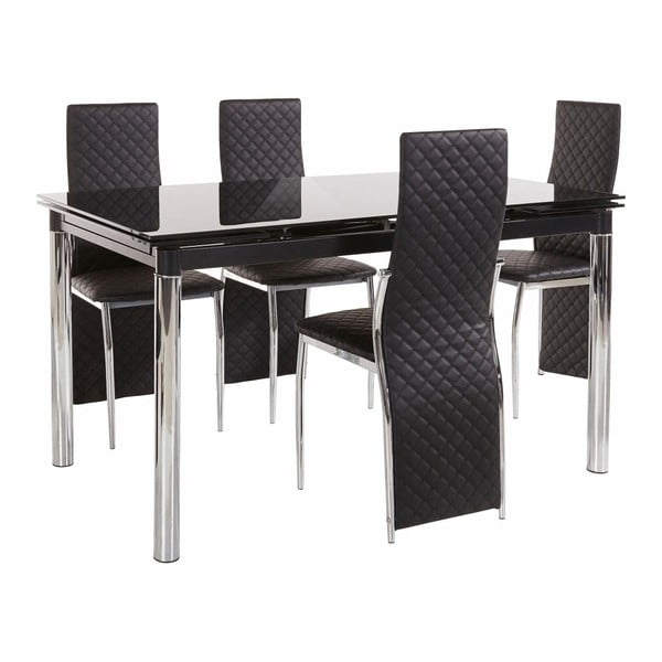 Set jedálenského stola a 4 čiernych jedálenských stoličiek Støraa Pippa William Black