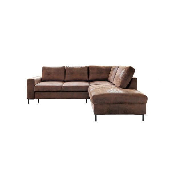 Hnedá rozkladacia rohová pohovka z imitácie kože (pravý roh) Lofty Lilly – Miuform