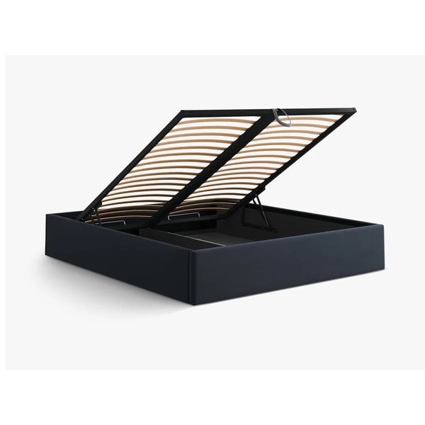 Tmavomodrá čalúnená dvojlôžková posteľ s úložným priestorom/bez čela s roštom 180x200 cm Susan – Micadoni -image-3