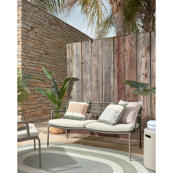 Zeleno-béžová obliečka na vankúš z recyklovaného plastu Kave Home Leeith, 45 x 45 cm-image-4