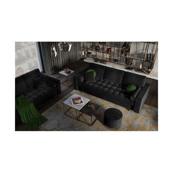 Čierna zamatová rozkladacia pohovka Milo Casa Santo-image-1