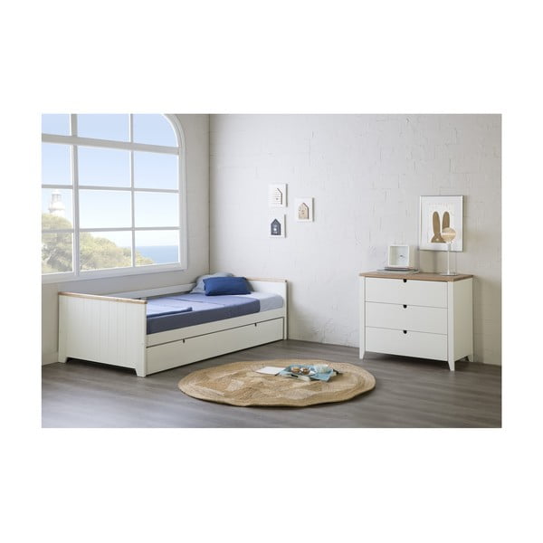 Biela posteľ so zásuvkou na matrac pre hosťa Marckeric Madi, 90 × 190 cm