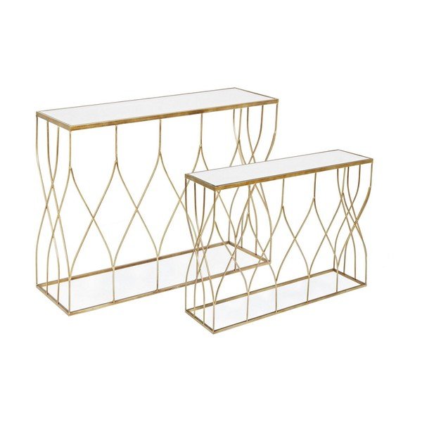Konzolové stolíky v súprave 2 ks so sklenenou doskou v zlatej farbe 33x104 cm Elenor – Bizzotto-image-2