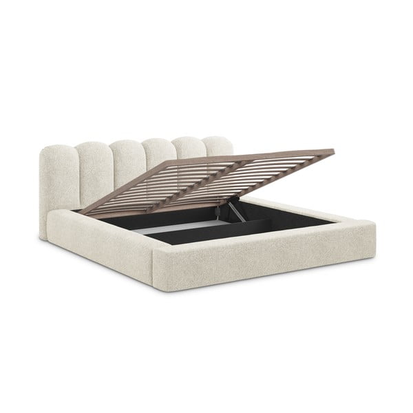 Béžová čalúnená dvojlôžková posteľ s úložným priestorom s roštom 140x200 cm Mano – Makamii-image-2
